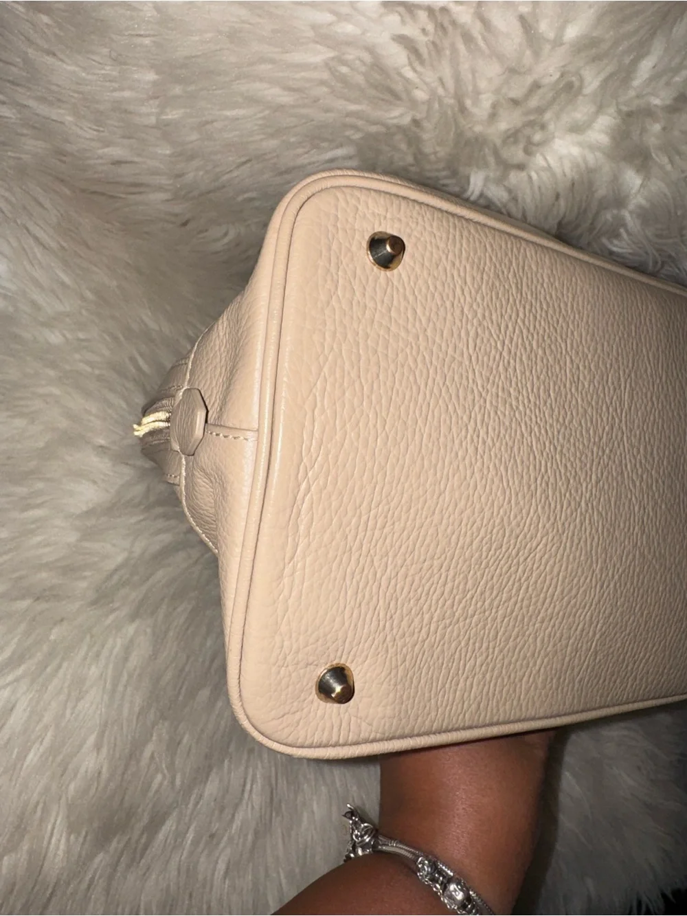 Versace Collection Taupe Pebbled Leather Satchel with Gold Hardware